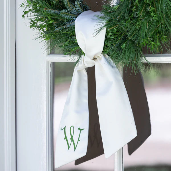 Ivory Monogrammed Wreath Sash "M"