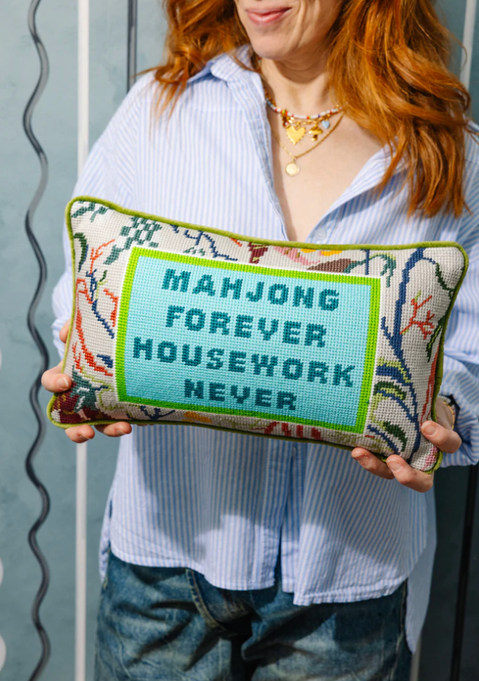 Mahjong Needlepoint Pillow