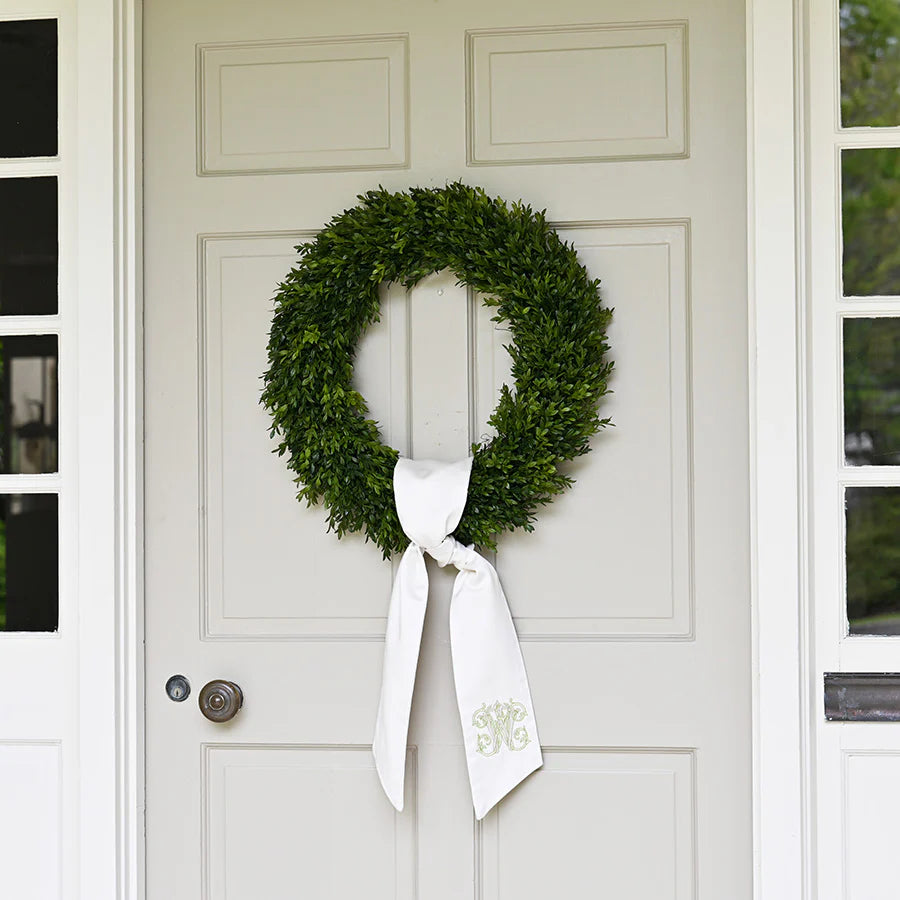 Ivory Monogrammed Wreath Sash "M"