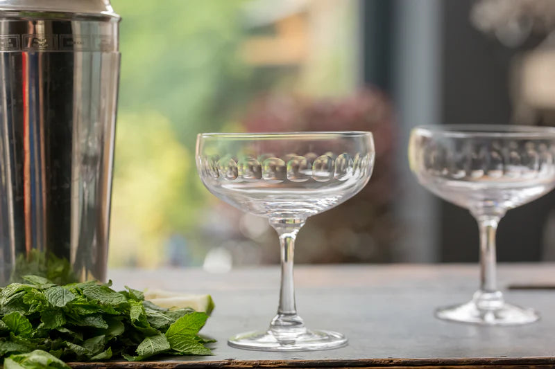 Vintage List Crystal Cocktail Glasses with Lens Design Set of 4
