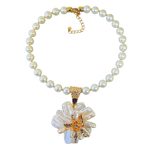 Flower Necklace | Pearl Necklace | Coastal | Pendant | White