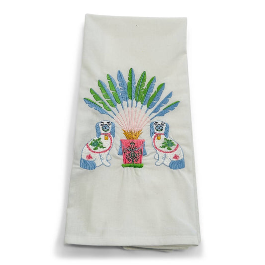 Towel - Staffordshire Dogs with Palms On White Hand Towel