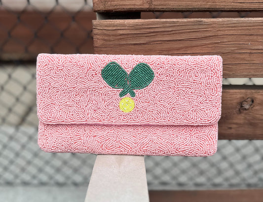 Beaded Pickleball Clutch- Pink