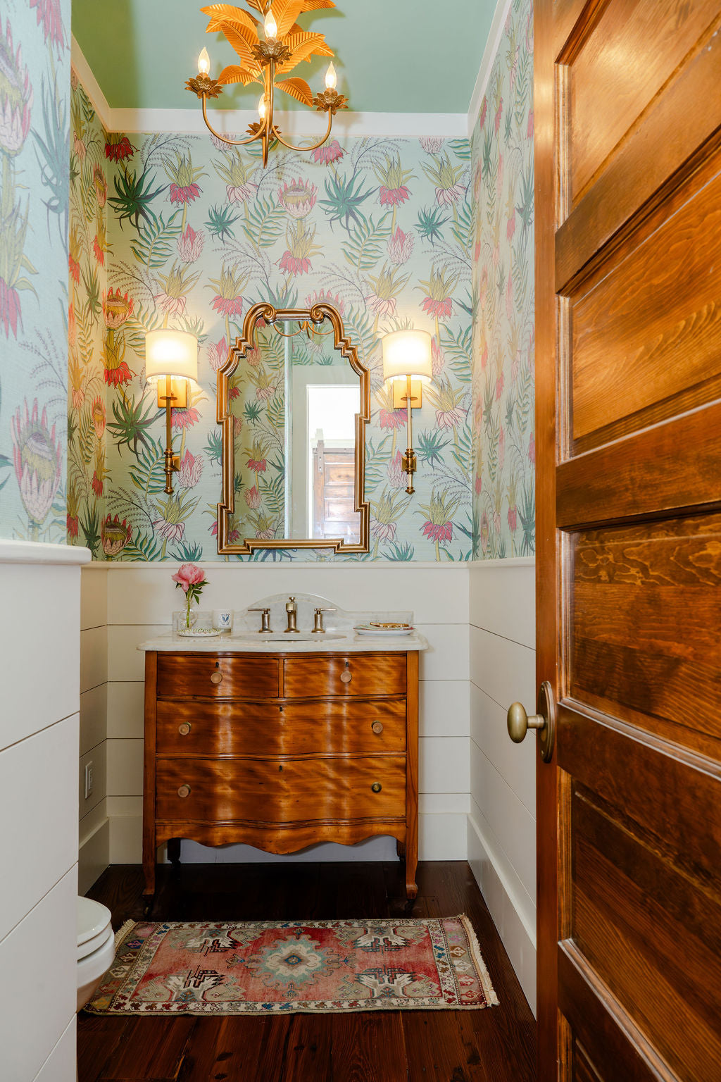 This Jewel Box Powder Room Brings The Tropics to Old Town Bluffton