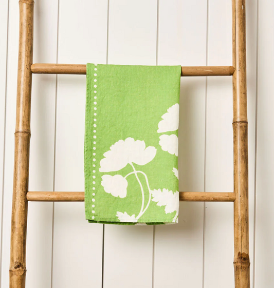 Green Poppy Silhouette Tea Towel