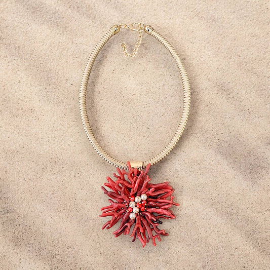 Flower Necklace | Coastal Necklace | Seashell Necklace | Red
