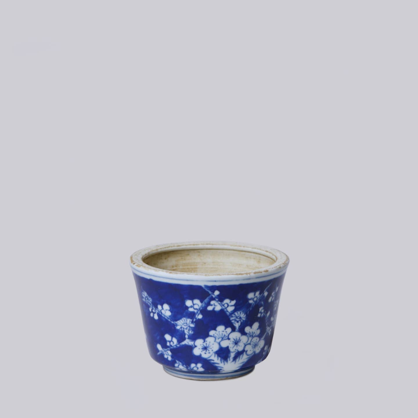 Tiny Blue and White Porcelain Plum Cachepot
