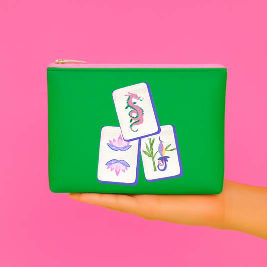 Green Mahjong Tile Leatherette Pouch
